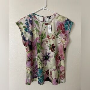 Express Floral Scoop Neck Blouse - Purple, Pink, Green